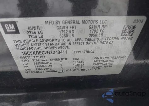 2016 Chevrolet Silverado 1500 2Lt from USA, damaged, VIN 1GCVKREC2GZ248411